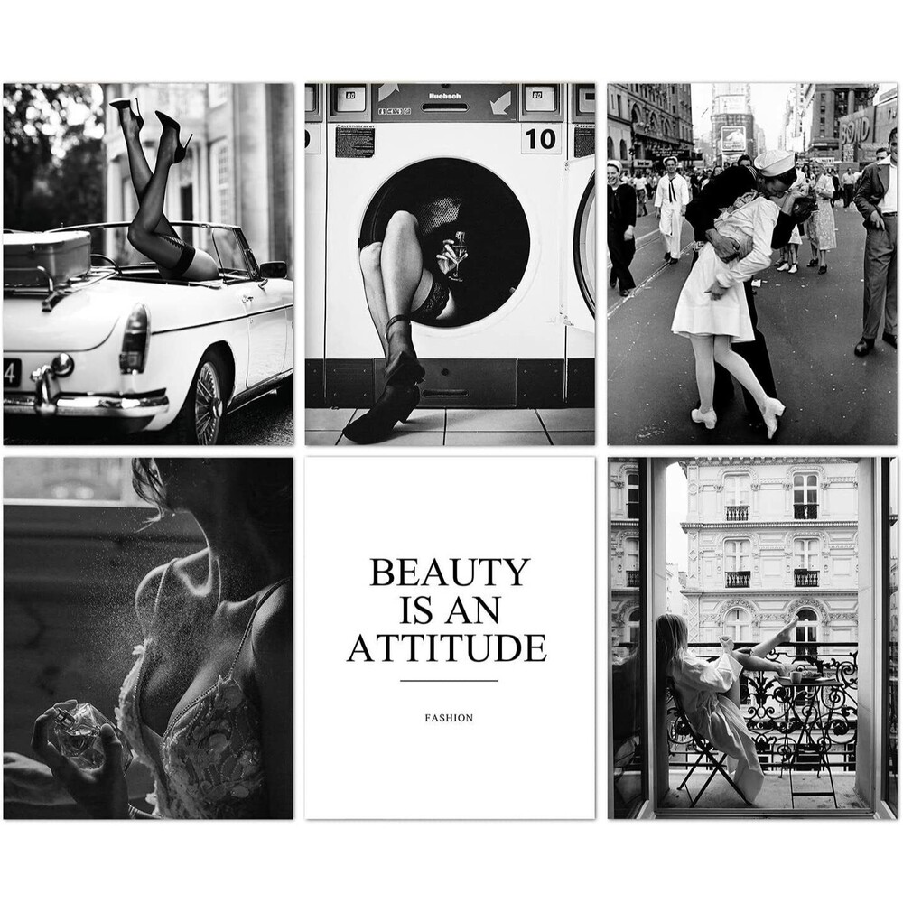 Retro Wall Art Prints Set of 6 Black and White Pictures Vintage 8"x10" UNFRAMED